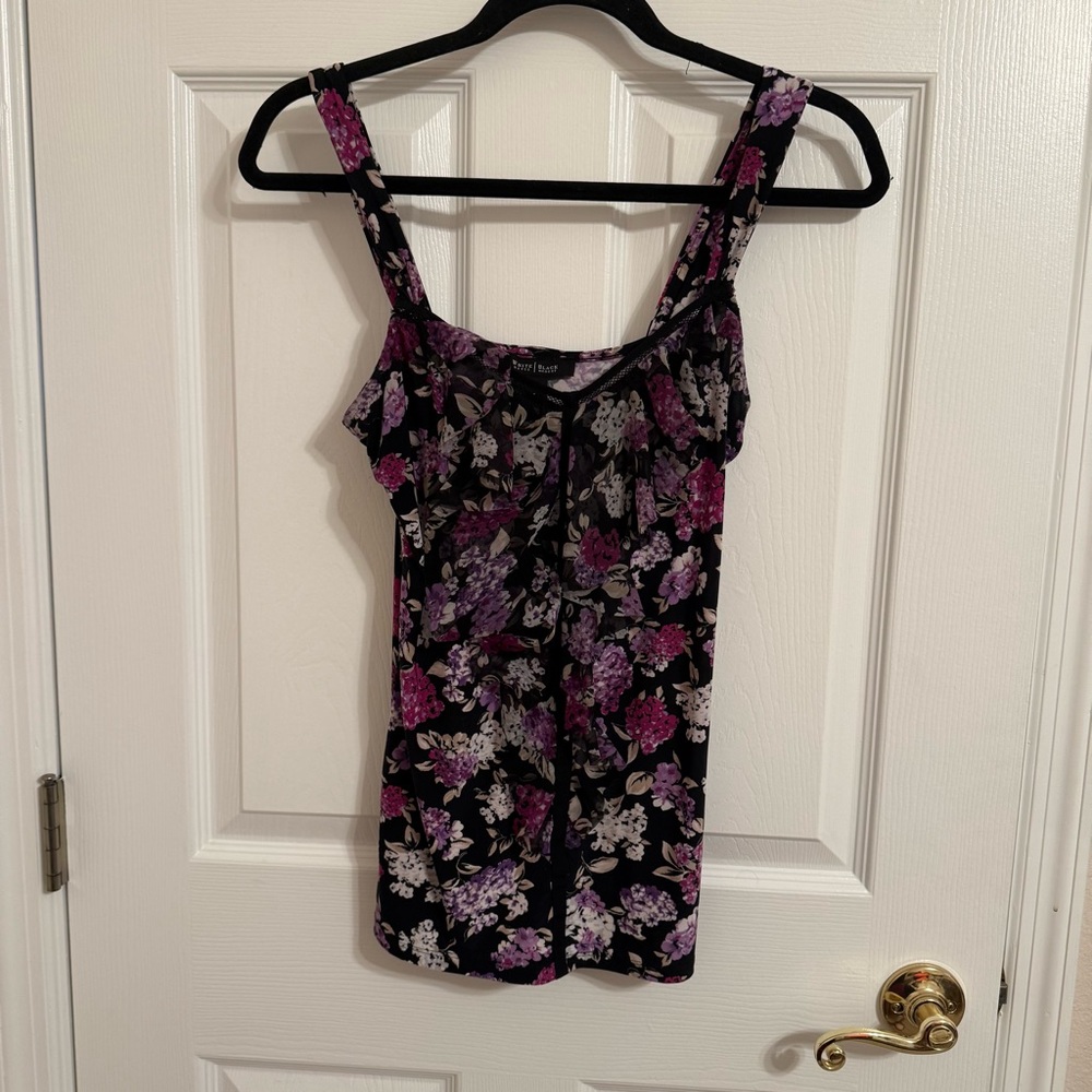 White House Black Market Floral Top - Black and Purple